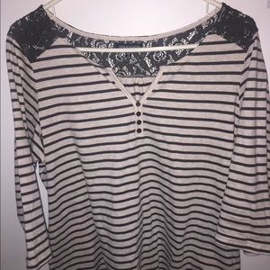 Army green and white top, with green floral lace